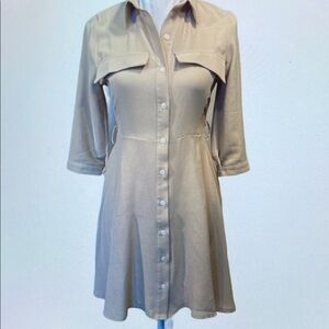 Beige Button-Up Shirt Dress
